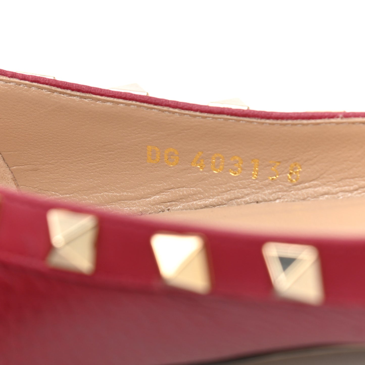 Pebbled Calfskin Rockstud Ballerina Flats 38 Scarlet
