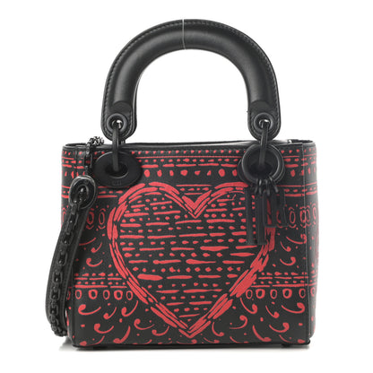 Christian Dior Smooth Calfskin Painted Mini Heart Clover Lady Dior Black Red 1 of 16