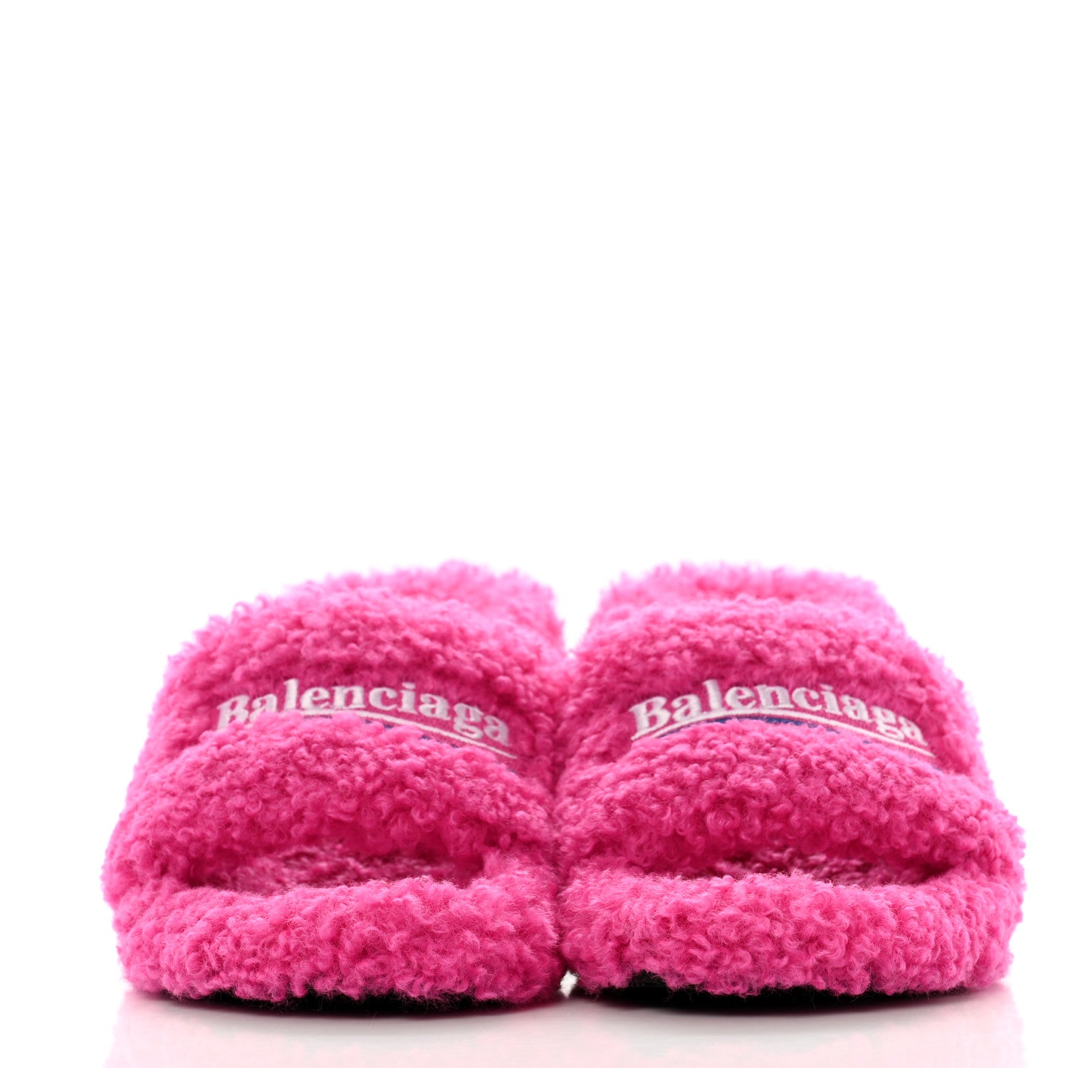 Balenciaga Faux Shearling Political Campaign Logo 80mm Sandals 36 Pink White Blue 2 of 9