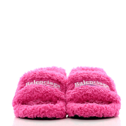 Balenciaga Faux Shearling Political Campaign Logo 80mm Sandals 36 Pink White Blue 2 of 9