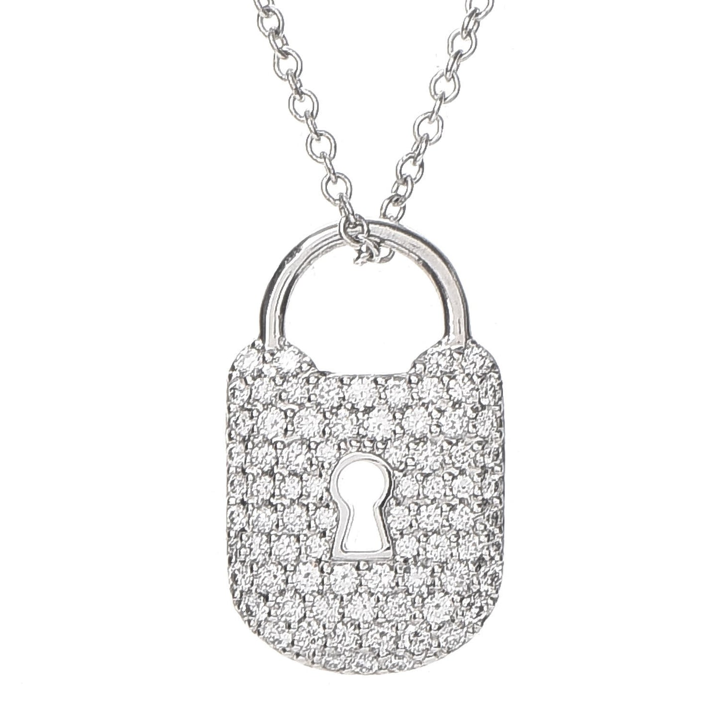 Platinum Diamond Small Vintage Lock Pendant Necklace