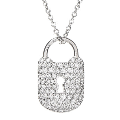 Tiffany Platinum Diamond Small Vintage Lock Pendant Necklace 4 of 8