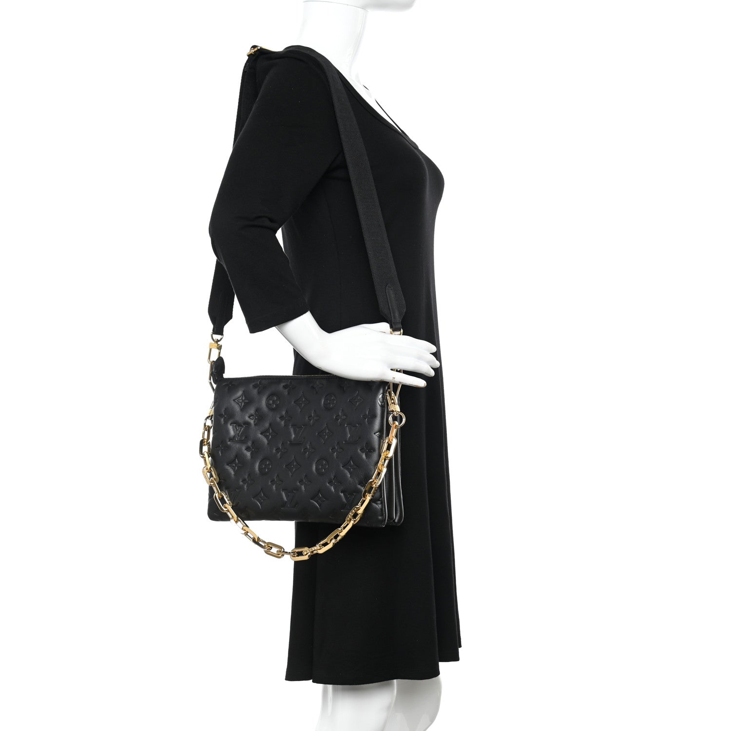 Louis Vuitton Lambskin Embossed Monogram Coussin PM Black 2 of 10