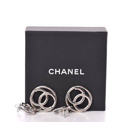 Chanel CC Hoop Drop Earrings Silver 5 of 5