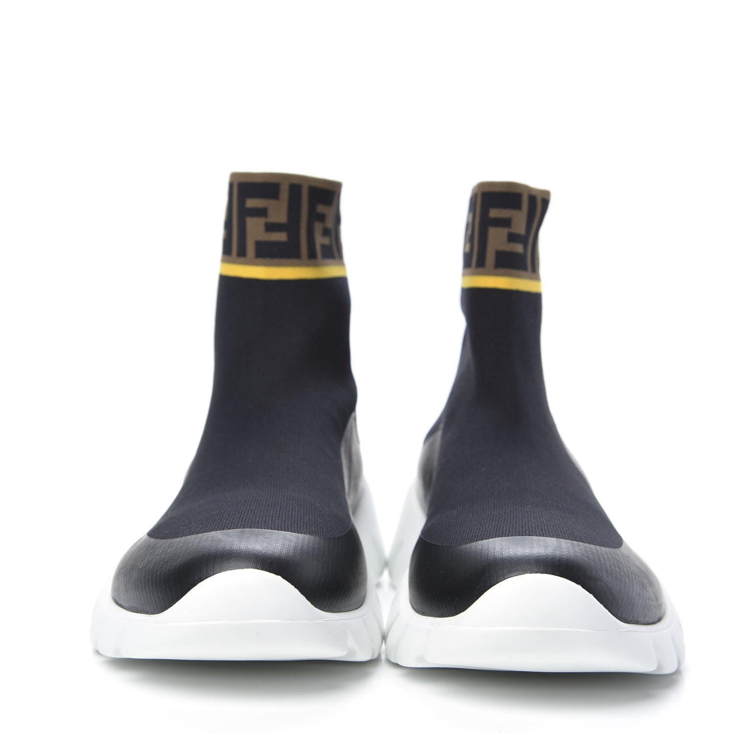 Fendi Jersey FF Mania Mens High Top Sock Sneakers 11 Black Tobacco Yema 2 of 7