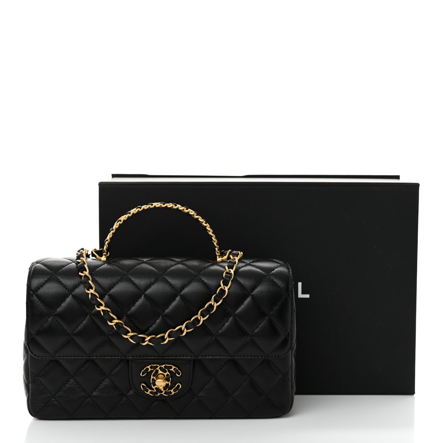Lambskin Quilted Small Strass On Top Flap Bag Black