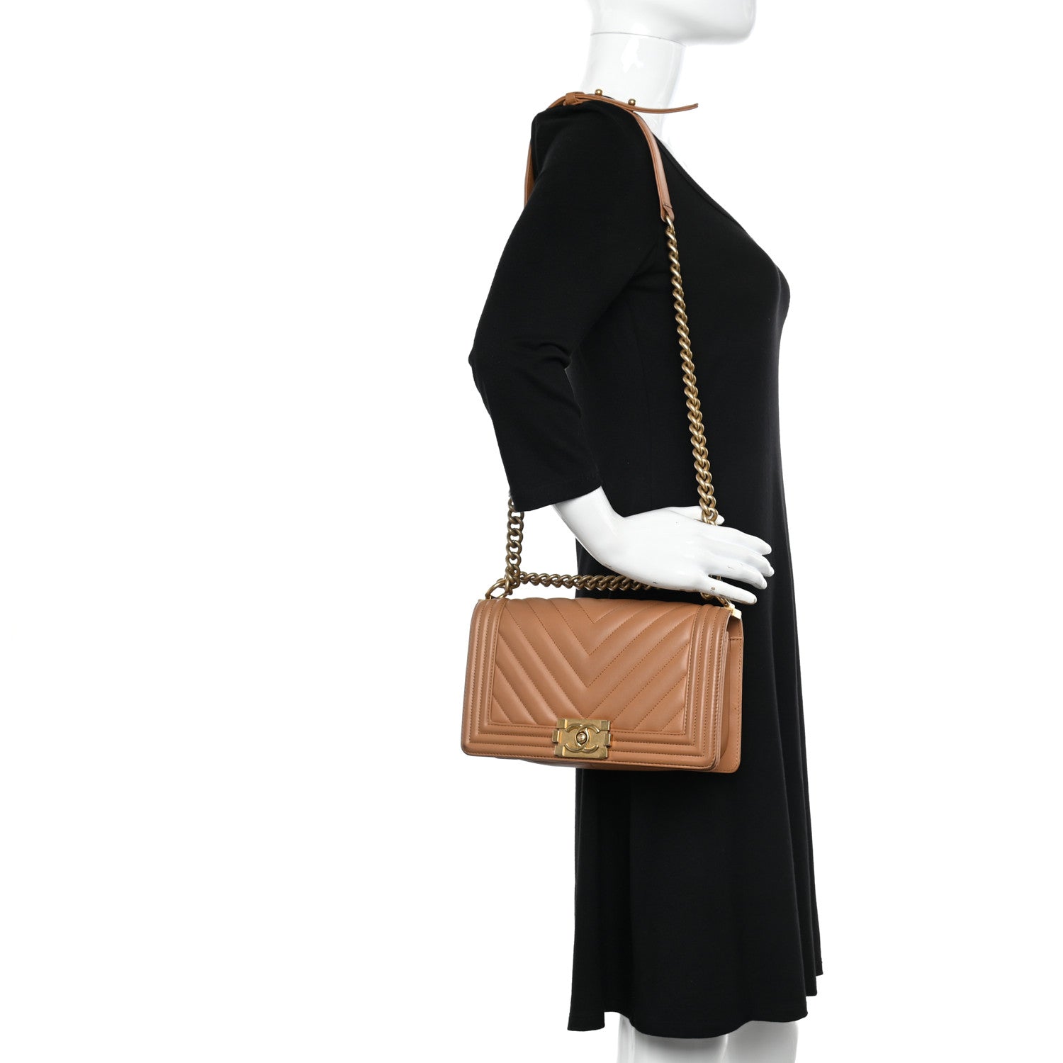 Chanel Calfskin Chevron Quilted Medium Boy Flap Beige 2 of 10