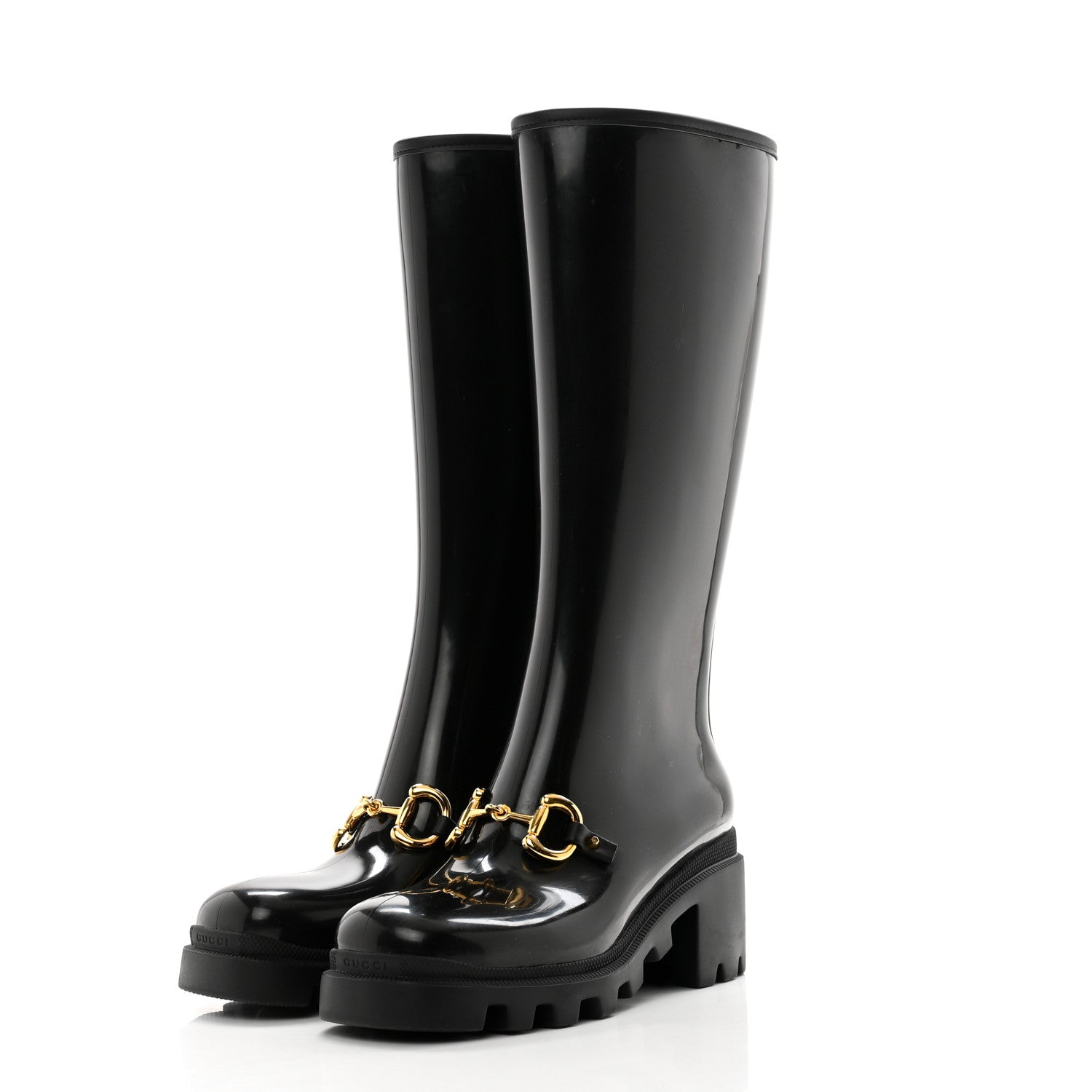 Gucci Rubber Horsebit Knee High Boots 39 Black 3 of 9