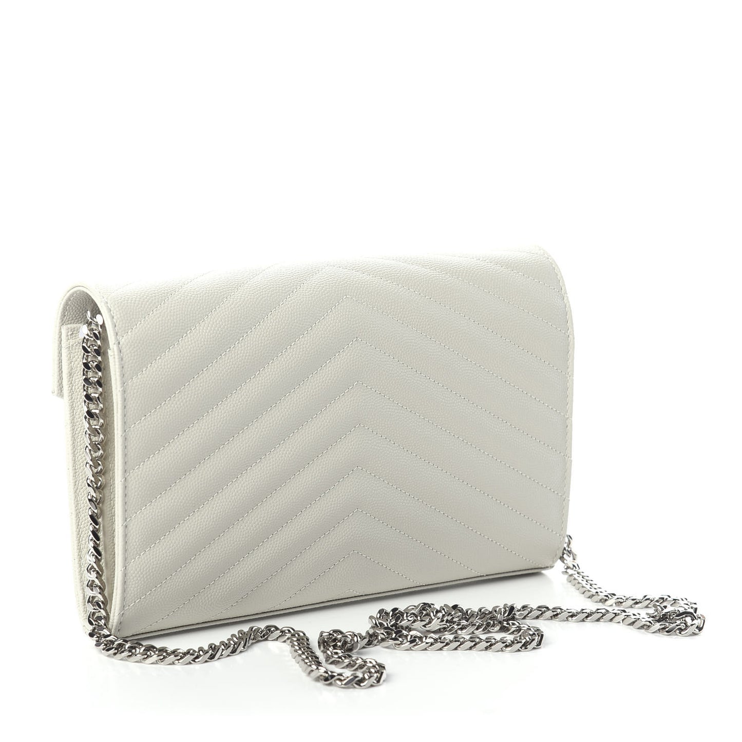 Grain De Poudre Matelasse Chevron Monogram Chain Wallet Icy White