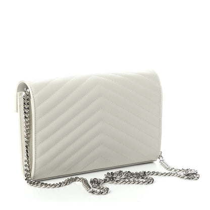 Saint Laurent Grain De Poudre Matelasse Chevron Monogram Chain Wallet Icy White 2 of 8