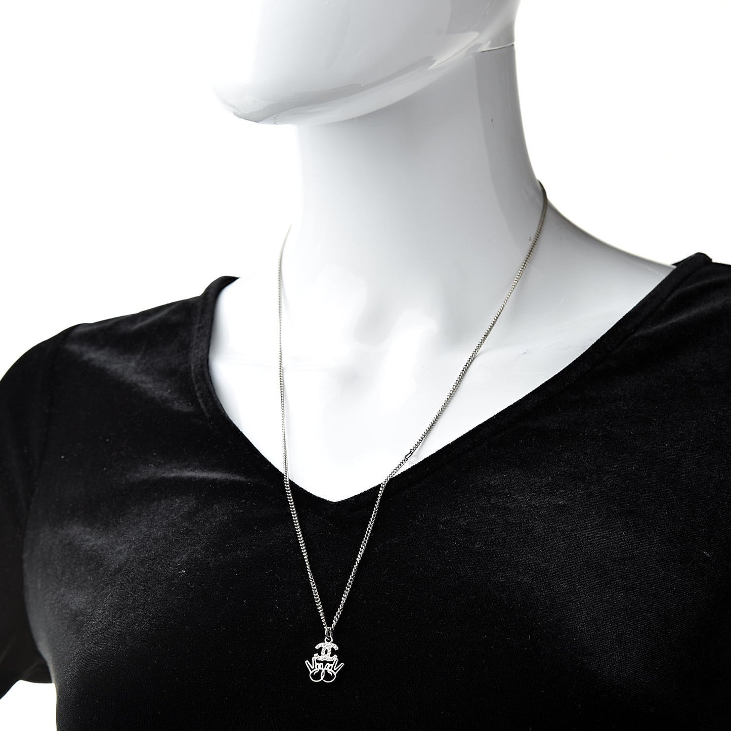 Crystal CC Peace Sign Emoji Necklace Silver