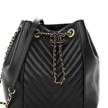 Chanel Calfskin Quilted Daily Chevron Drawstring Bag Black 8 of 15