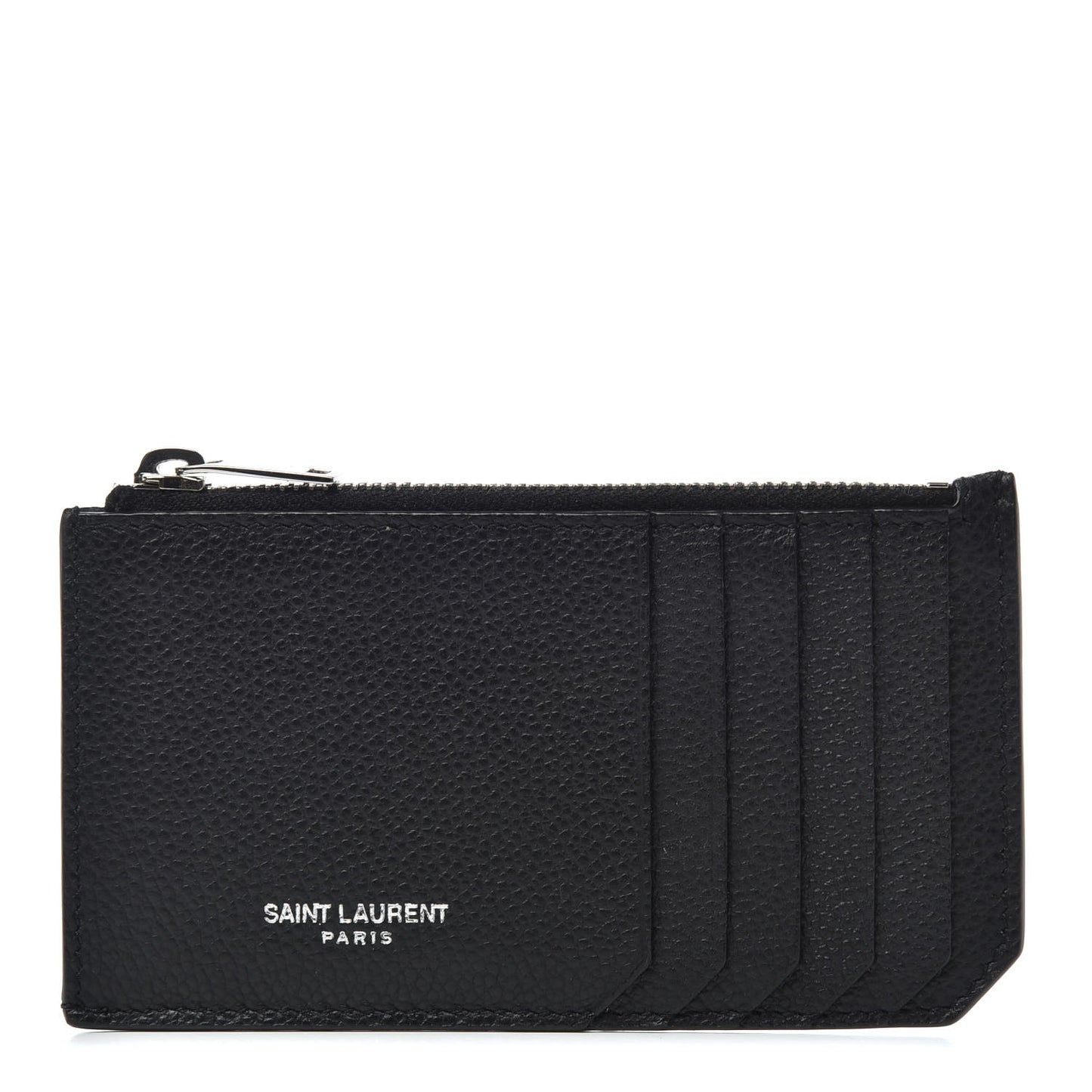 Grained Calfskin 5 Fragments Zip Pouch Card Holder Black