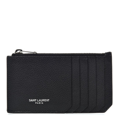 Saint Laurent Grained Calfskin 5 Fragments Zip Pouch Card Holder Black 1 of 6
