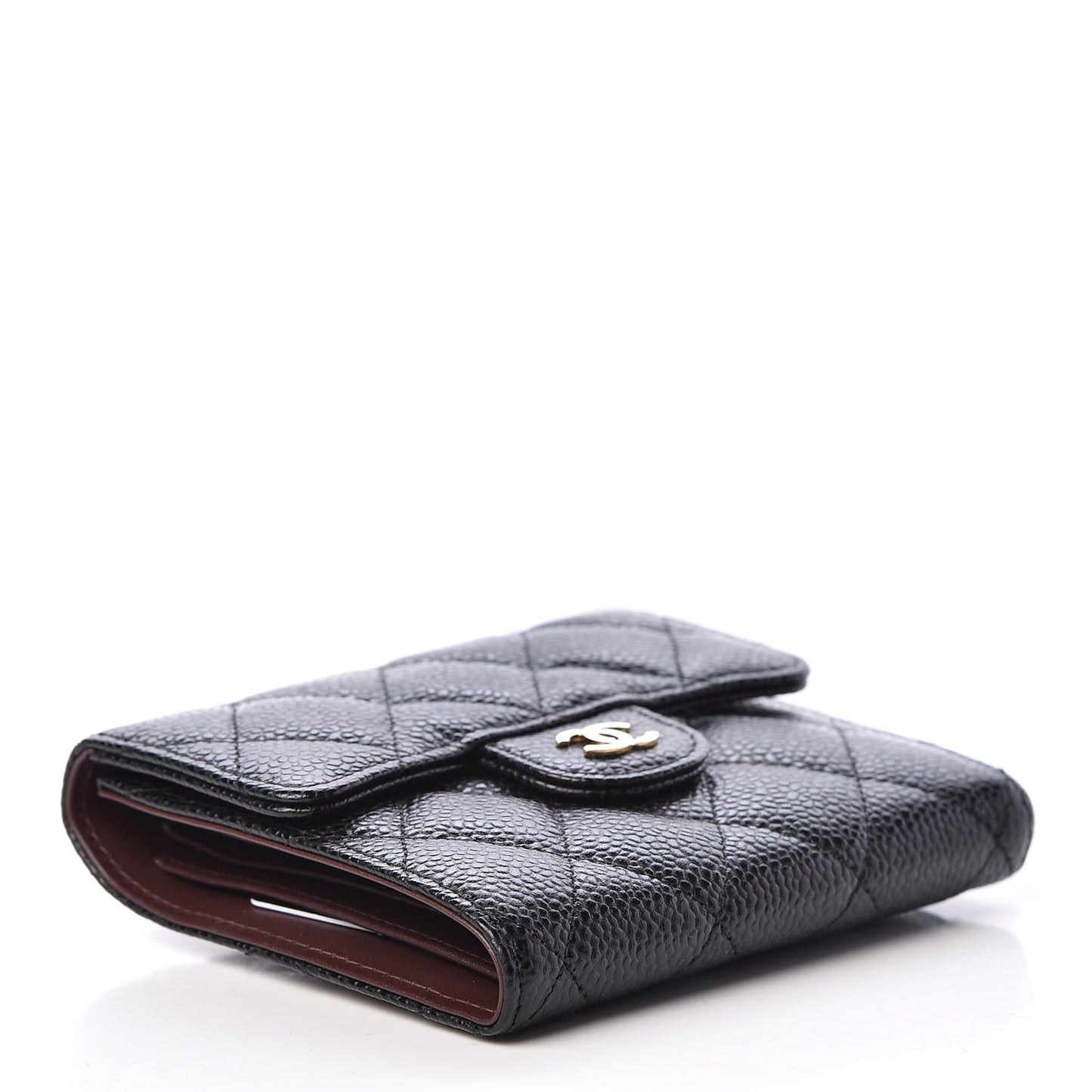 Caviar Quilted Compact Flap Wallet Black