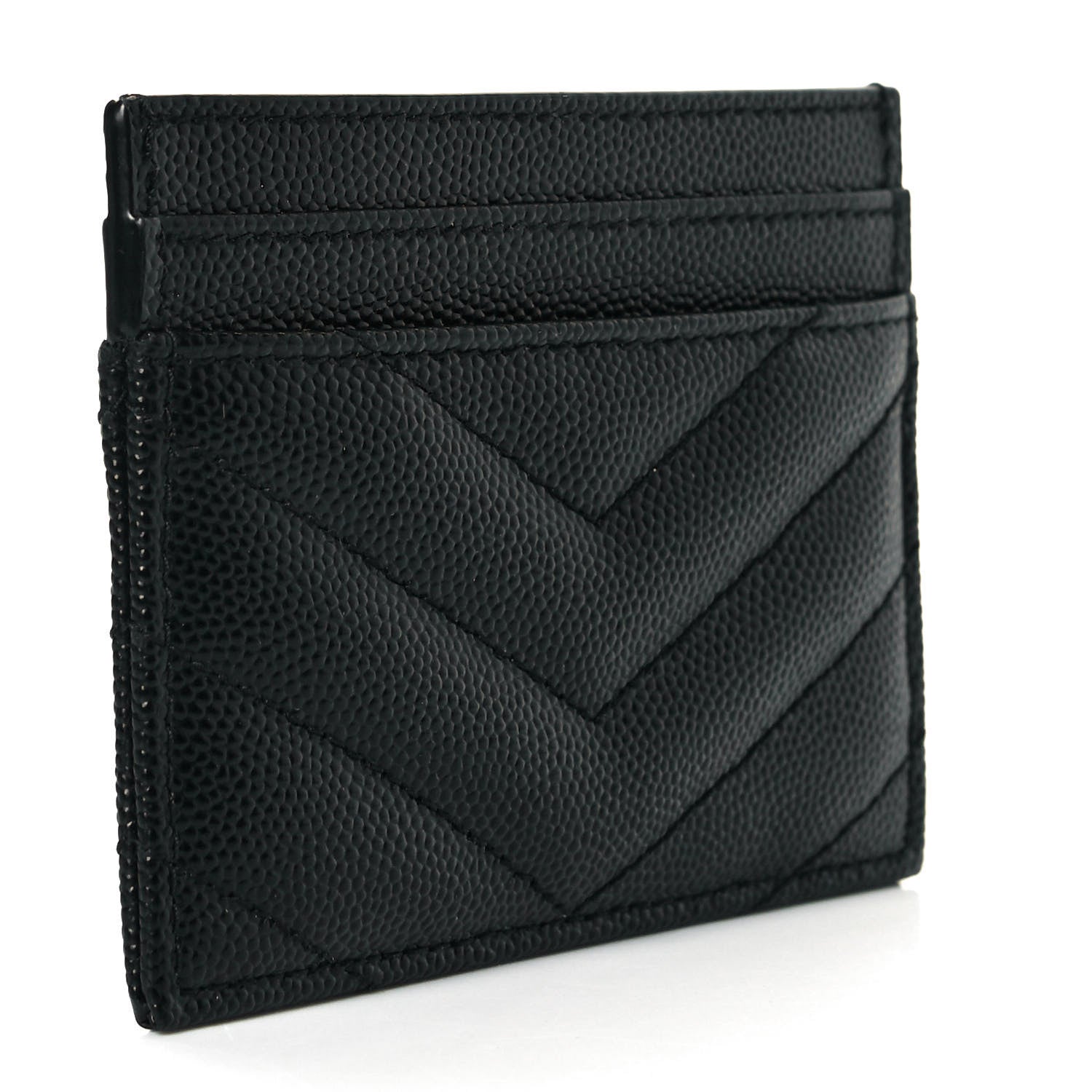 Saint Laurent Grain De Poudre Matelasse Chevron Monogram Credit Card Case Black 3 of 8