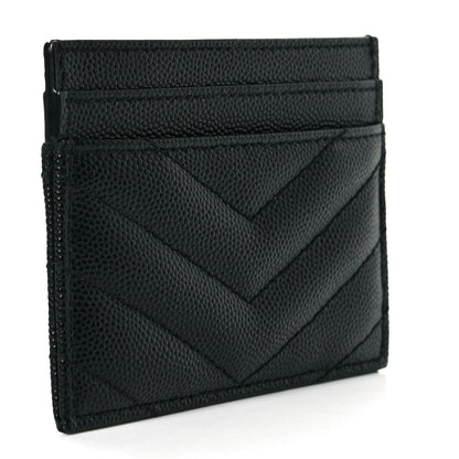 Saint Laurent Grain De Poudre Matelasse Chevron Monogram Credit Card Case Black 3 of 8