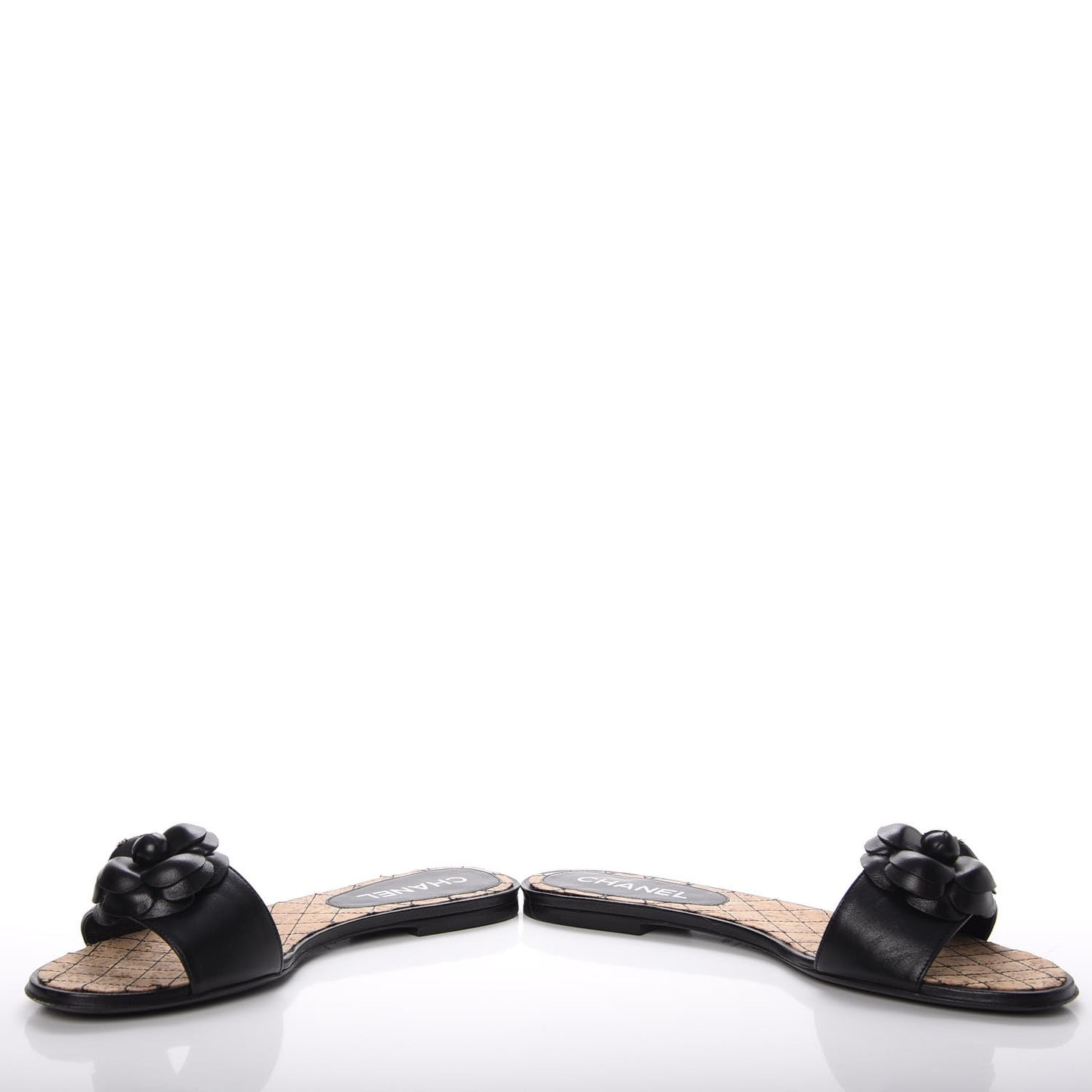 Calfskin Cork Camellia Sandals 40 Black
