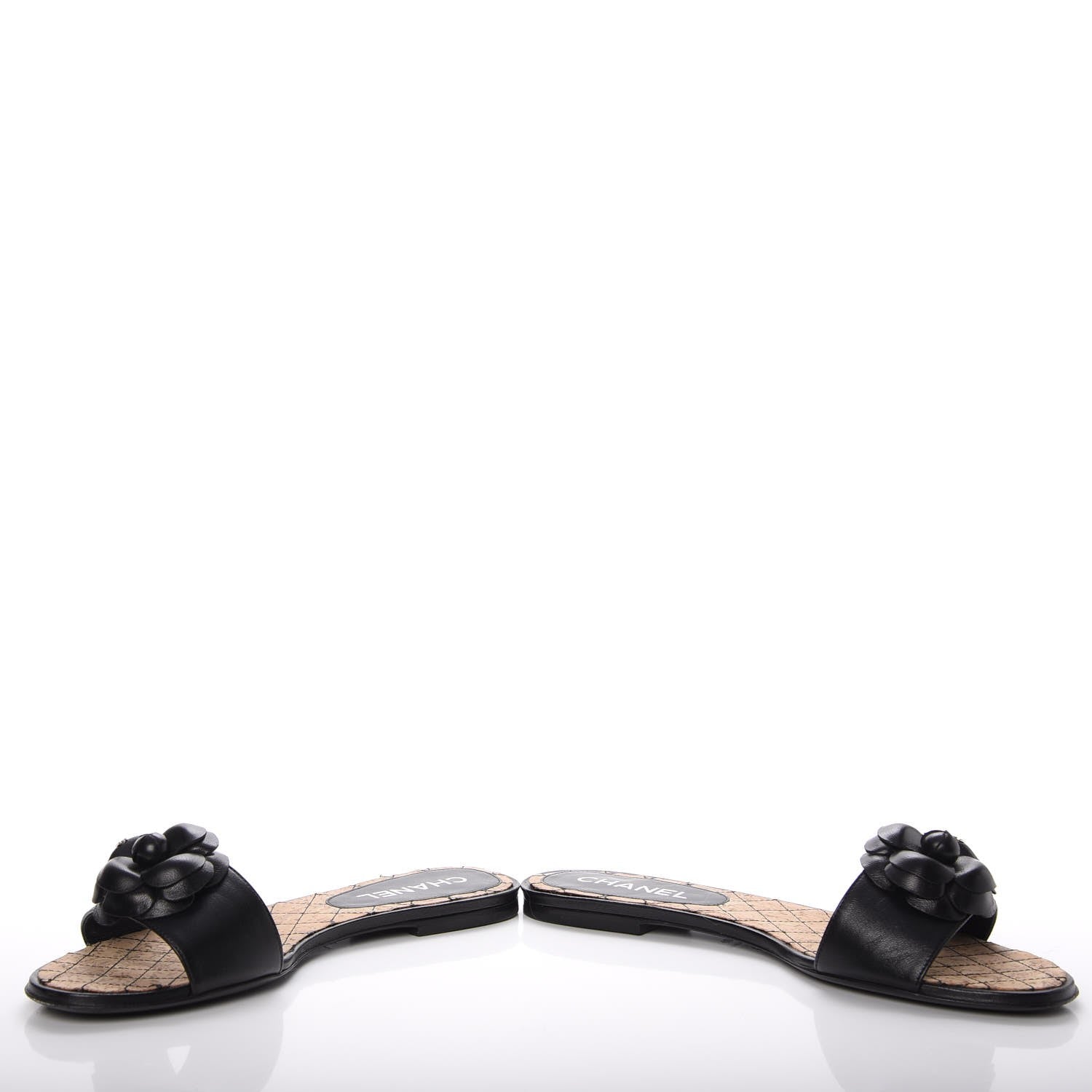 Chanel Calfskin Cork Camellia Sandals 40 Black 6 of 15
