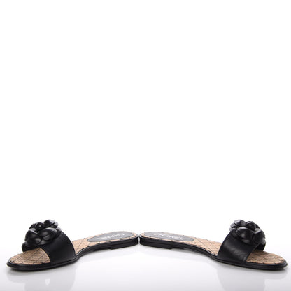Chanel Calfskin Cork Camellia Sandals 40 Black 6 of 15