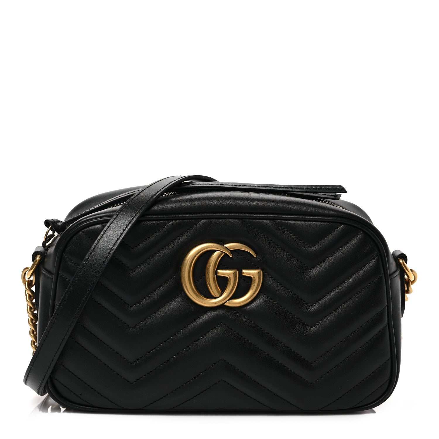 Gucci Calfskin Matelasse Small GG Marmont Chain Shoulder Bag Black 1 of 8