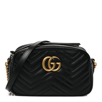 Gucci Calfskin Matelasse Small GG Marmont Chain Shoulder Bag Black 1 of 8