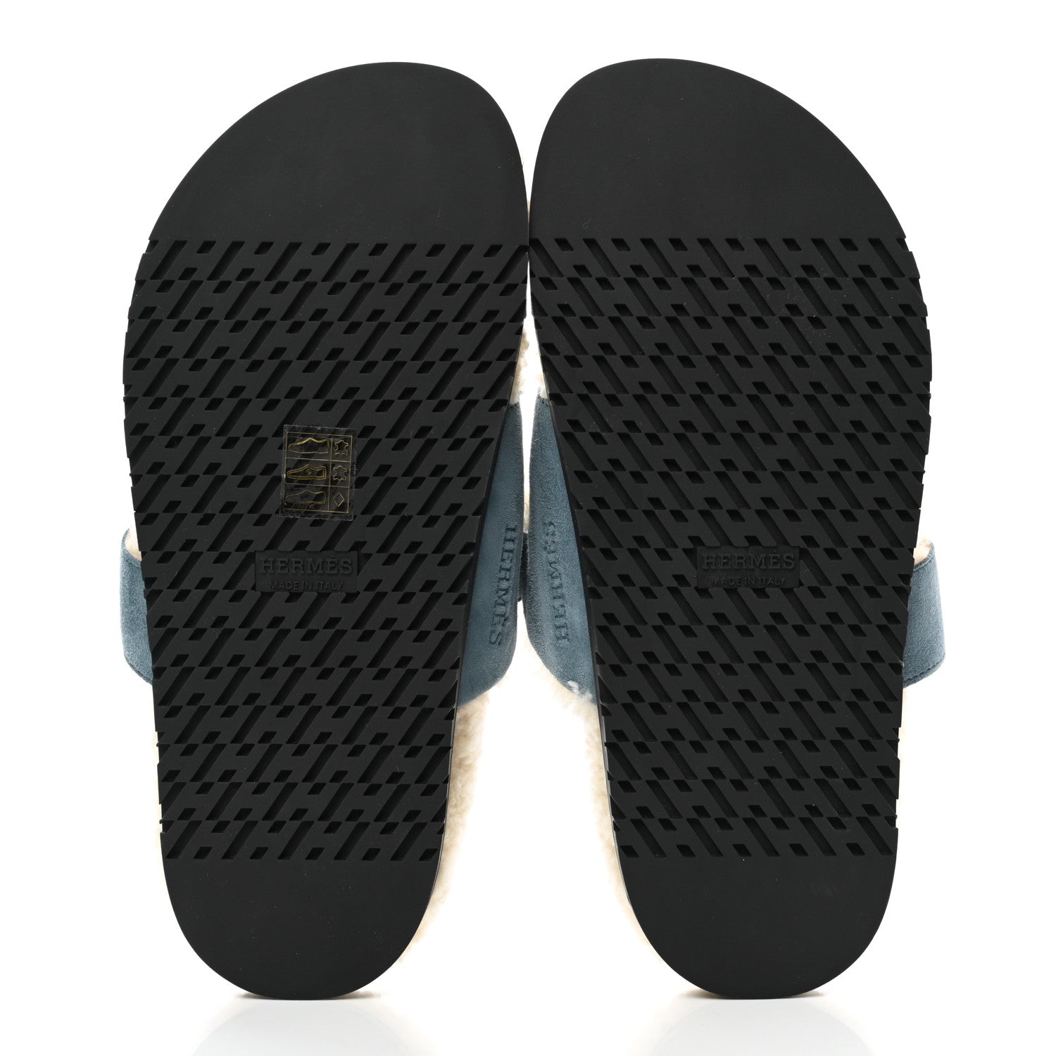Hermes Suede Goatskin Woolskin Womens Chypre Sandals 36.5 Bleu Pinede Ecru 5 of 8