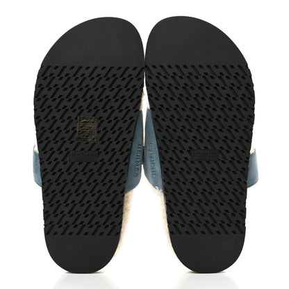 Hermes Suede Goatskin Woolskin Womens Chypre Sandals 36.5 Bleu Pinede Ecru 5 of 8