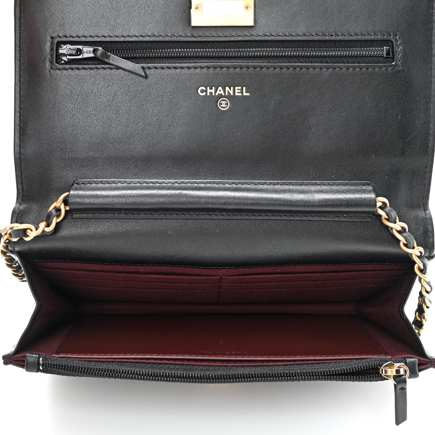 Aged Calfskin Quilted Lucky Charms 2.55 Reissue Wallet On Chain WOC Black