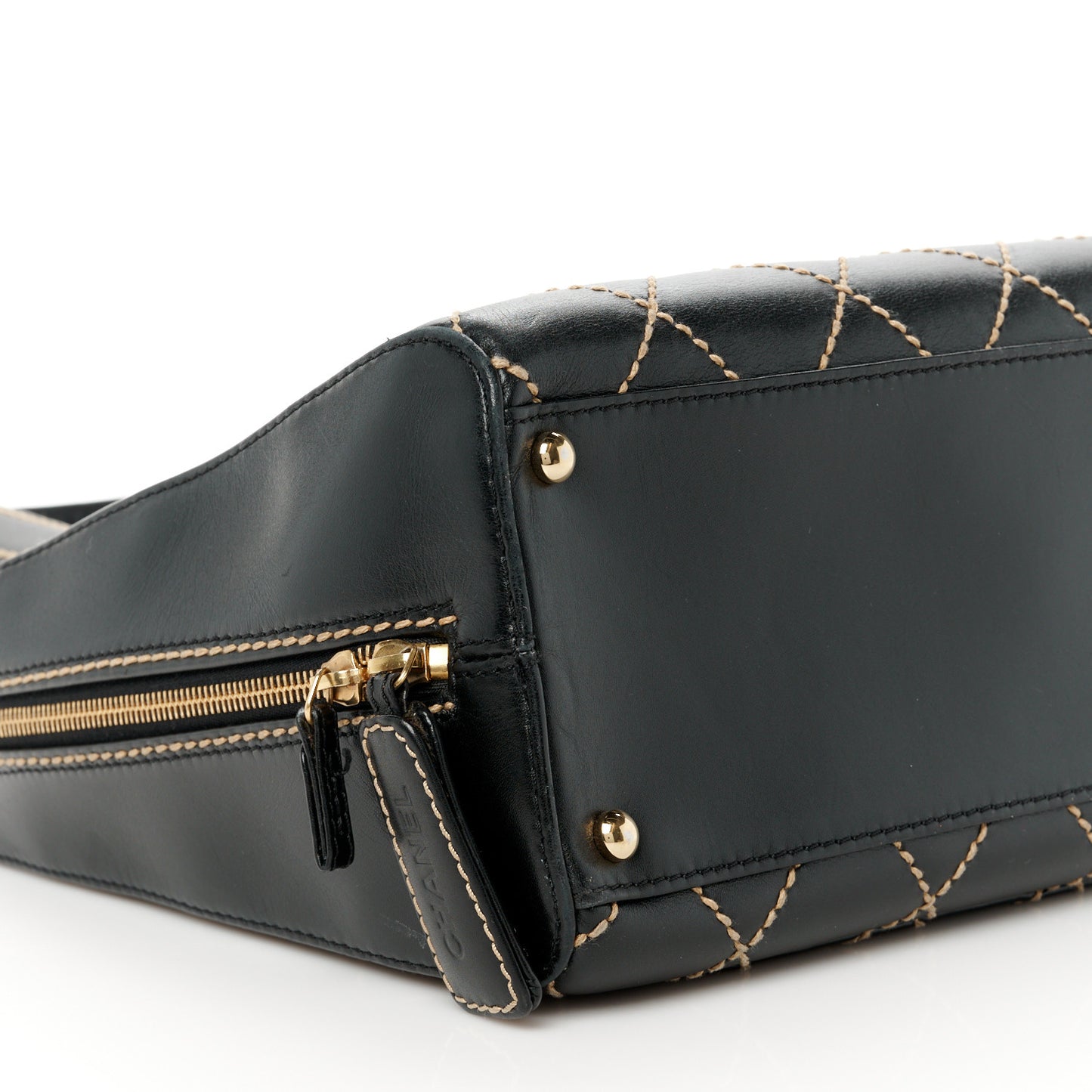 Calfskin Wild Stitch Vertical Top Handle Bag Black