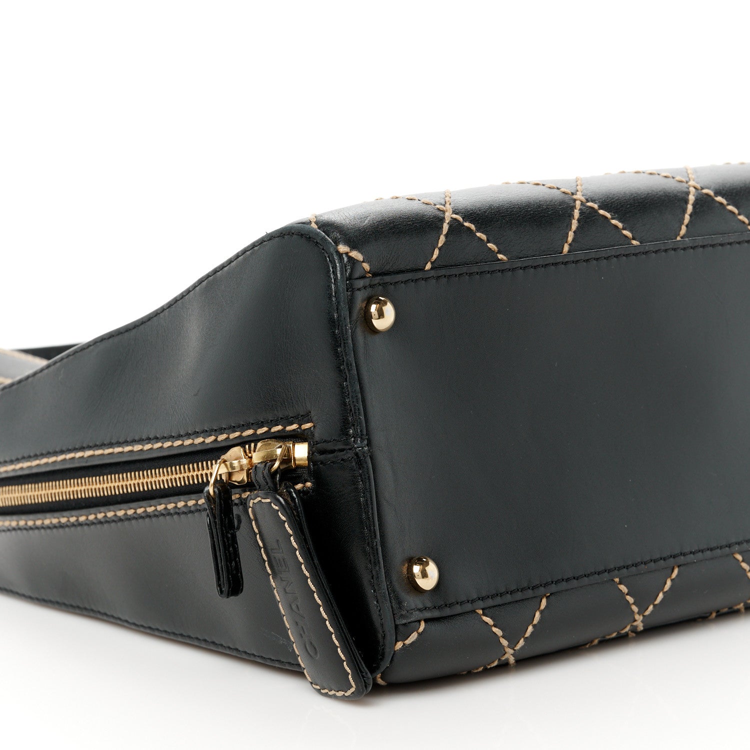 Chanel Calfskin Wild Stitch Vertical Top Handle Bag Black 9 of 12