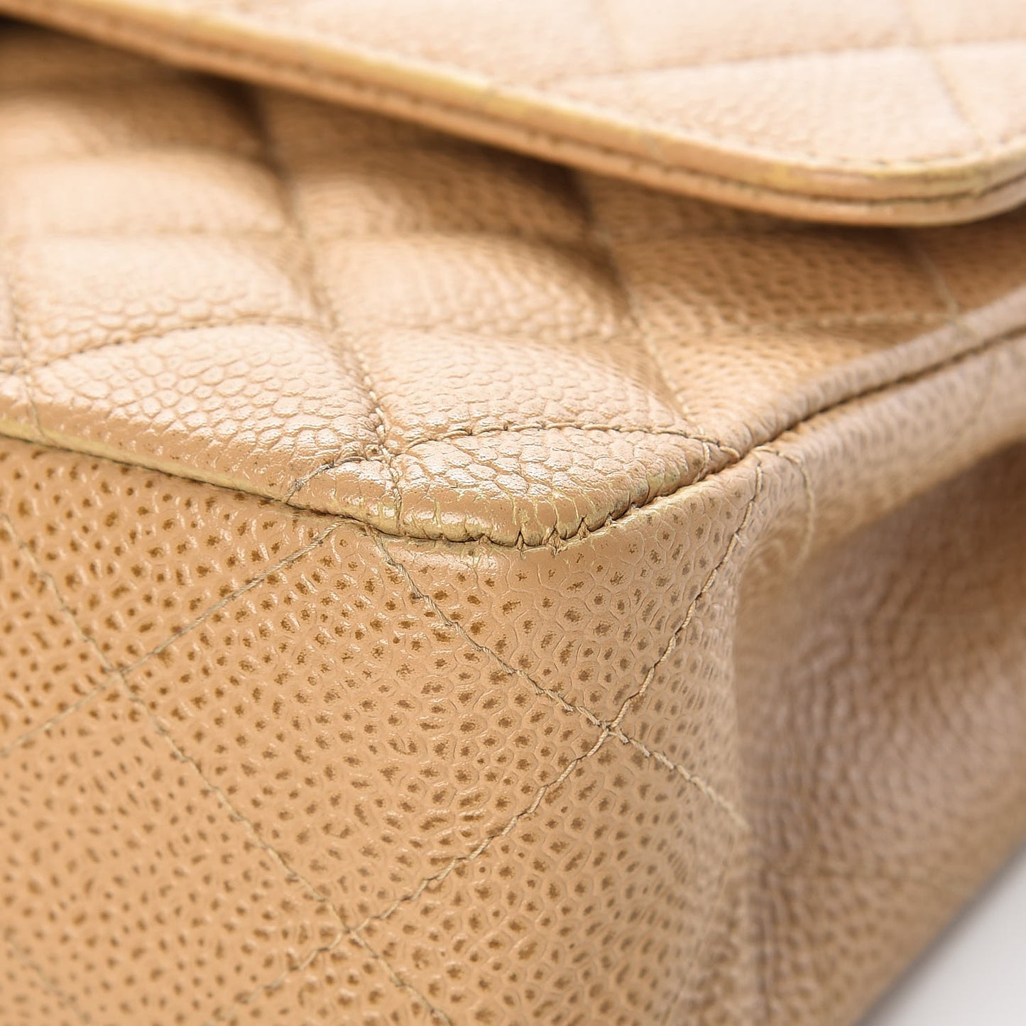 Caviar Quilted Medium Double Flap Beige