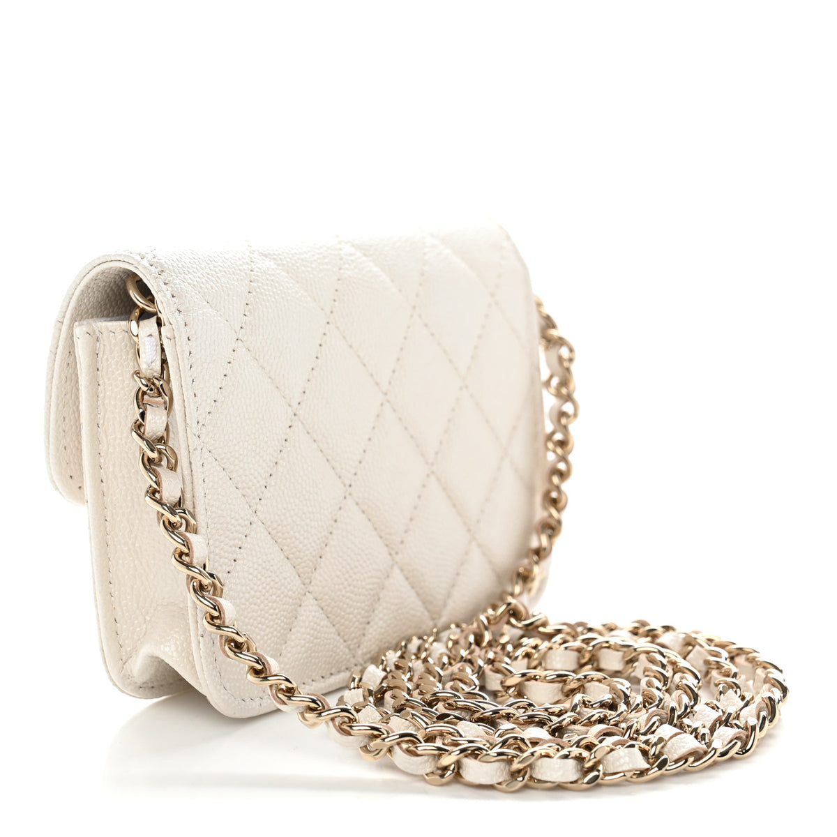 Chanel Iridescent Caviar Quilted Crystal CC Card Holder With Chain White Multicolor 3 of 11