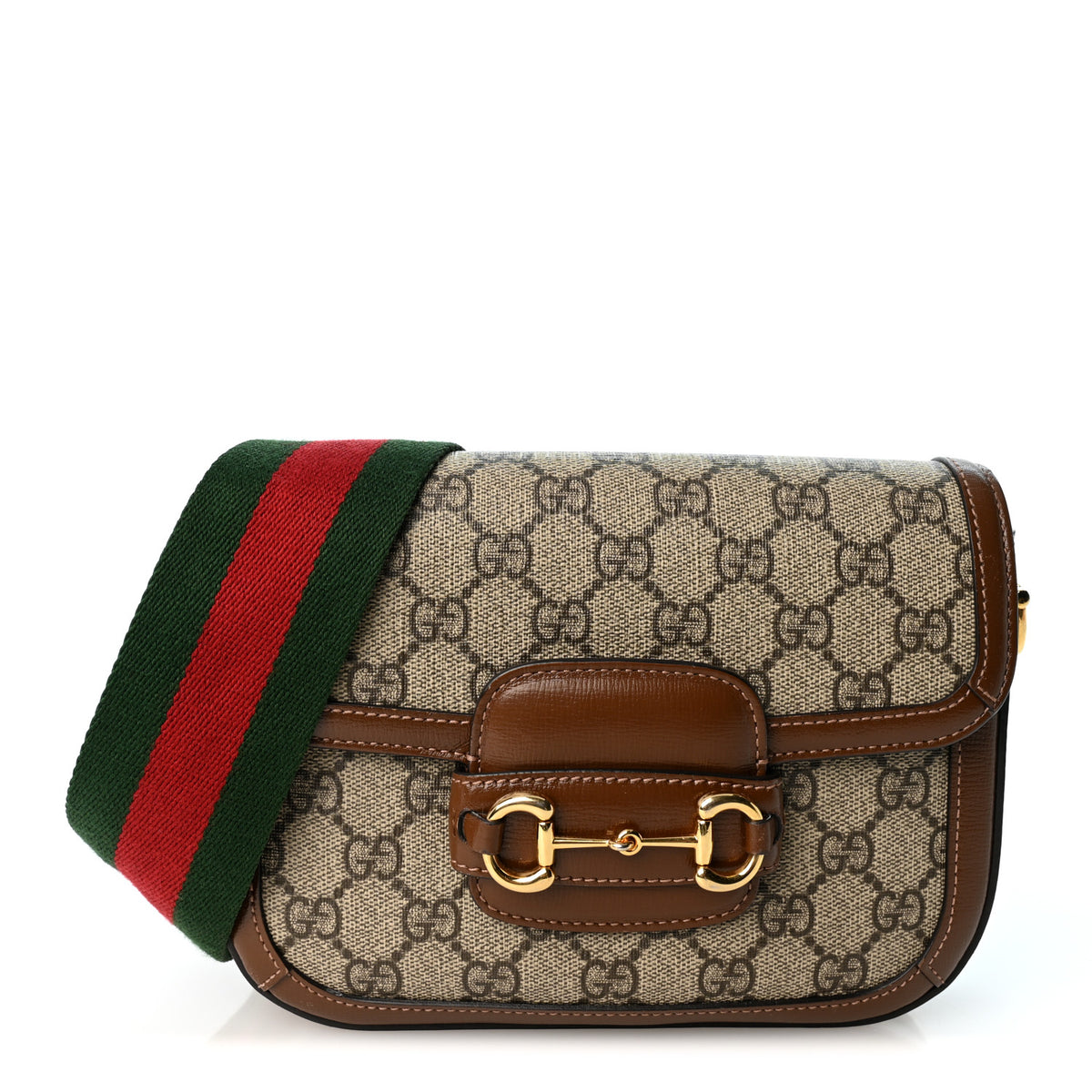 GG Supreme Monogram Web Mini Horsebit 1955 Shoulder Bag Beige Brown Sugar