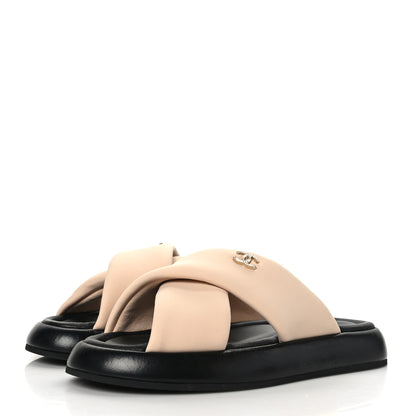 Chanel Fabric CC Mules Sandals 38 Light Beige 3 of 8