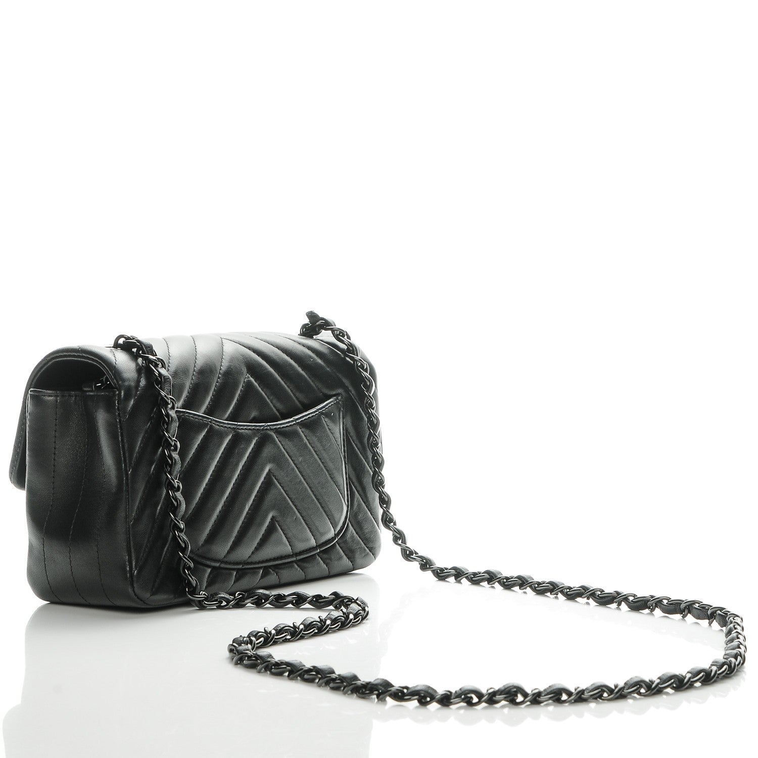 Chanel Lambskin Chevron Quilted Mini Rectangular Flap So Black 3 of 7