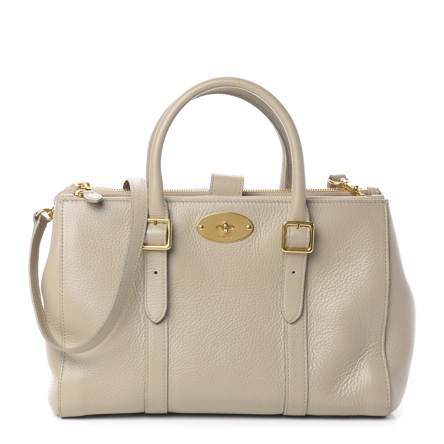 Classic Grain Calfskin Small Bayswater Double Zip Tote Dune
