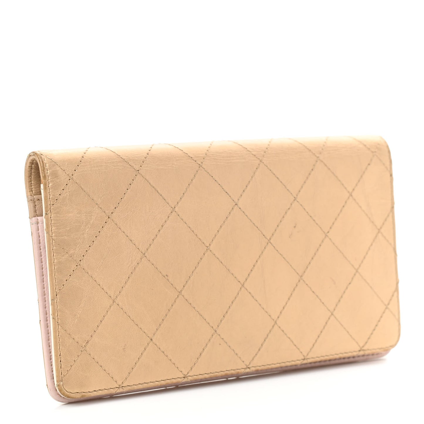 Metallic Calfskin Diamond Stitched Yen Wallet Gold