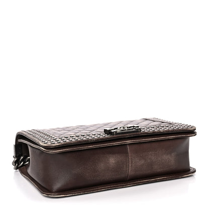 Chanel Faded Calfskin Quilted Large Studded Boy Flap Brown Beige 4 of 16
