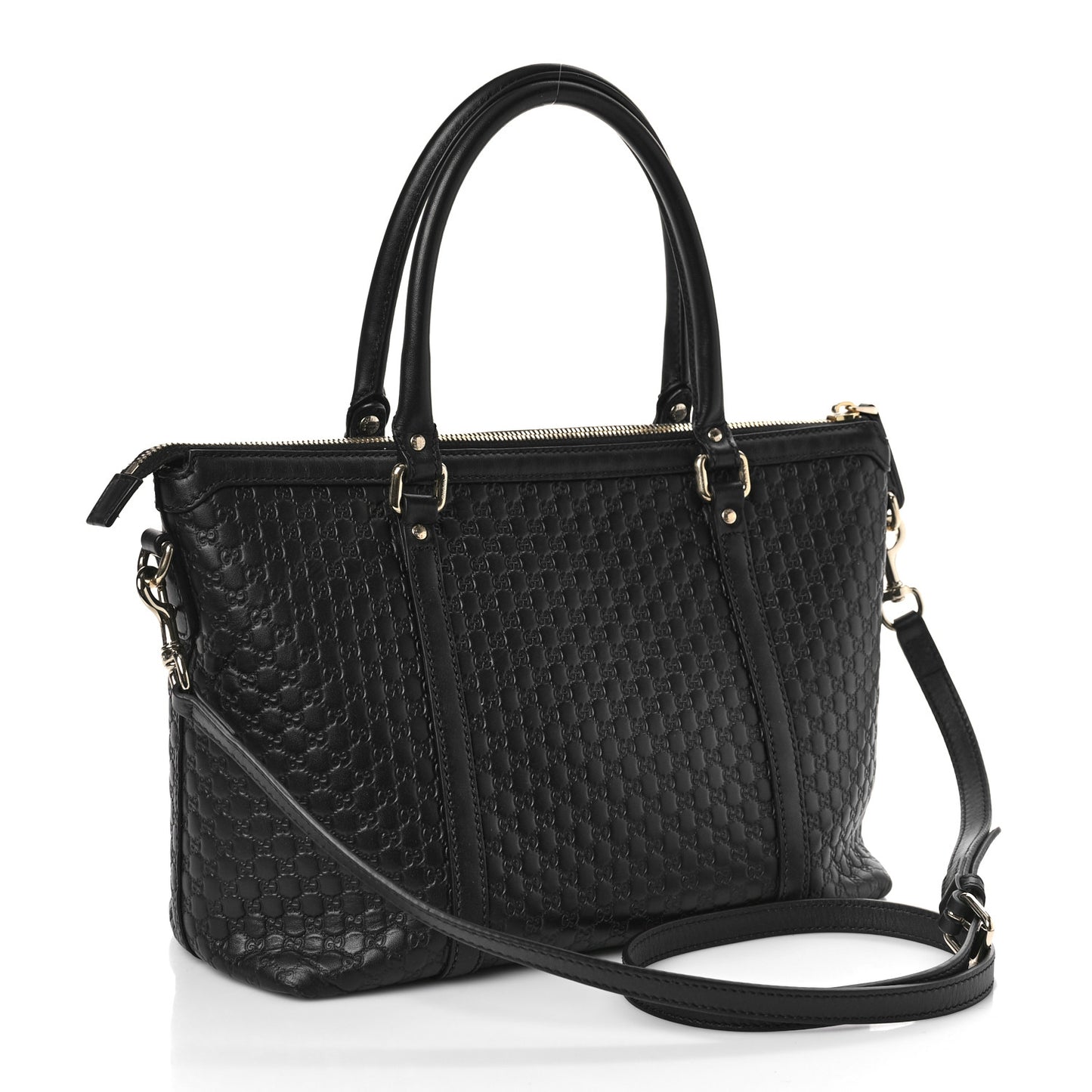 Soft Microguccissima Small Zippered Satchel Black