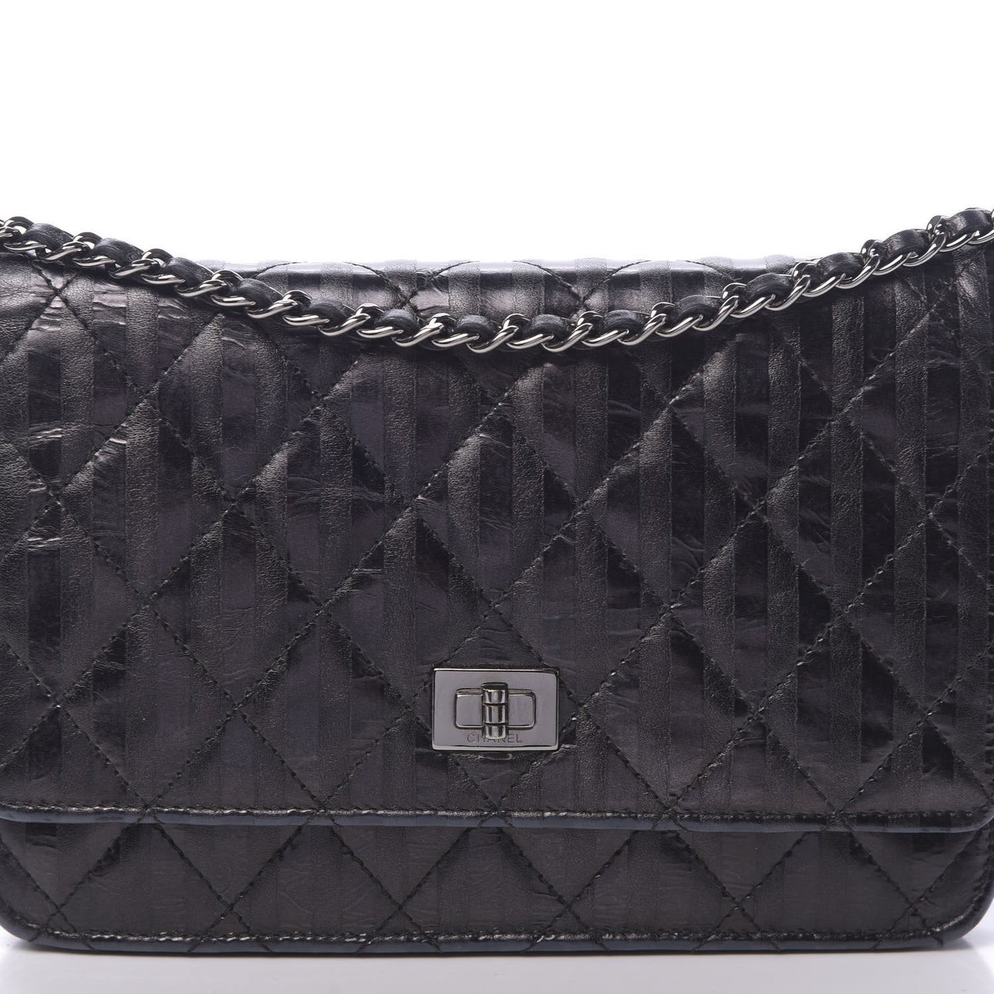 Aged Calfskin Striped Reissue Wallet On Chain WOC Black
