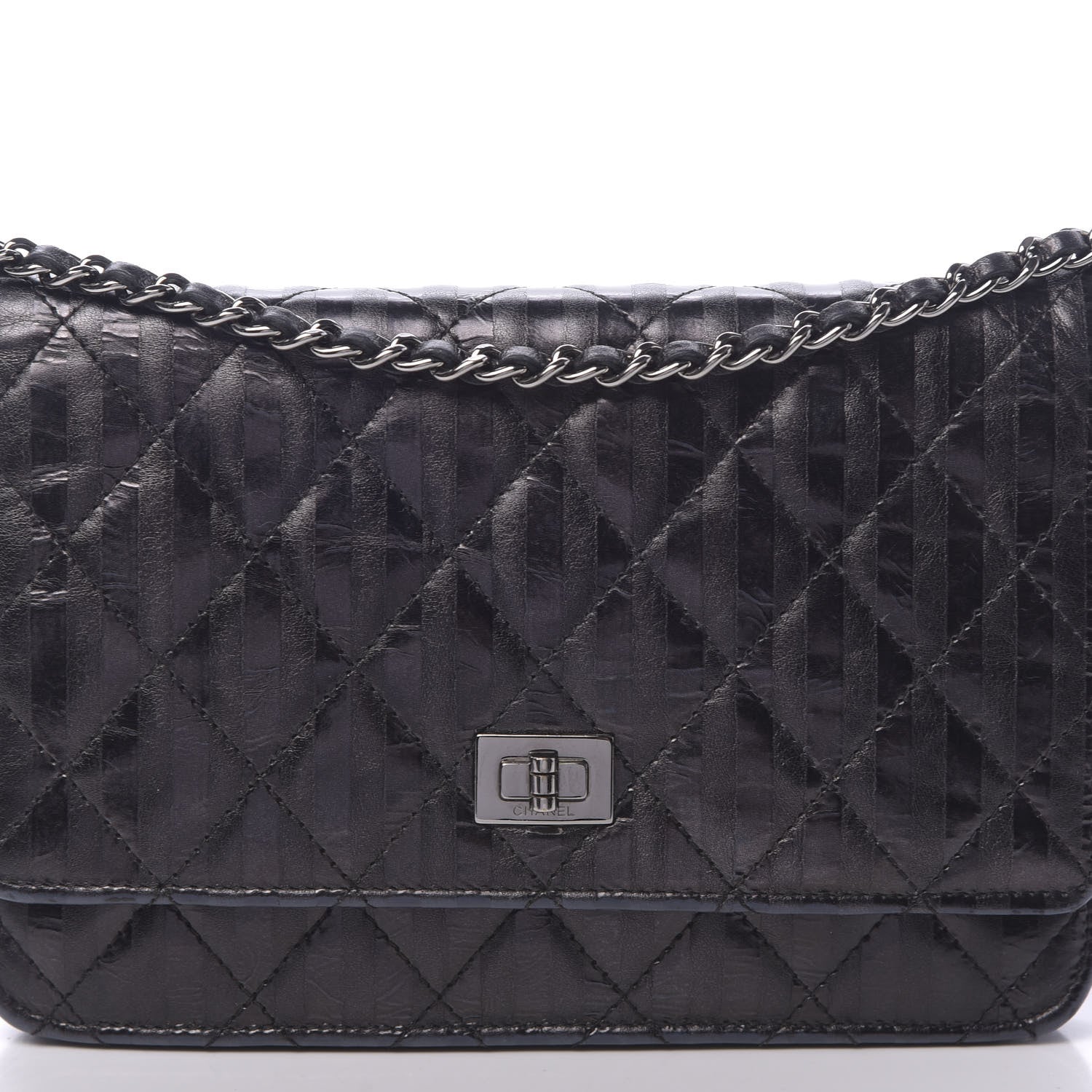 Chanel Aged Calfskin Striped Reissue Wallet On Chain WOC Black 12 of 12
