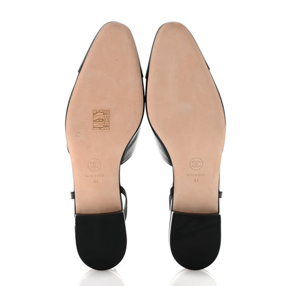 Chanel Goatskin Grosgrain Cap Toe CC Slingback Flats 41 Black 5 of 10