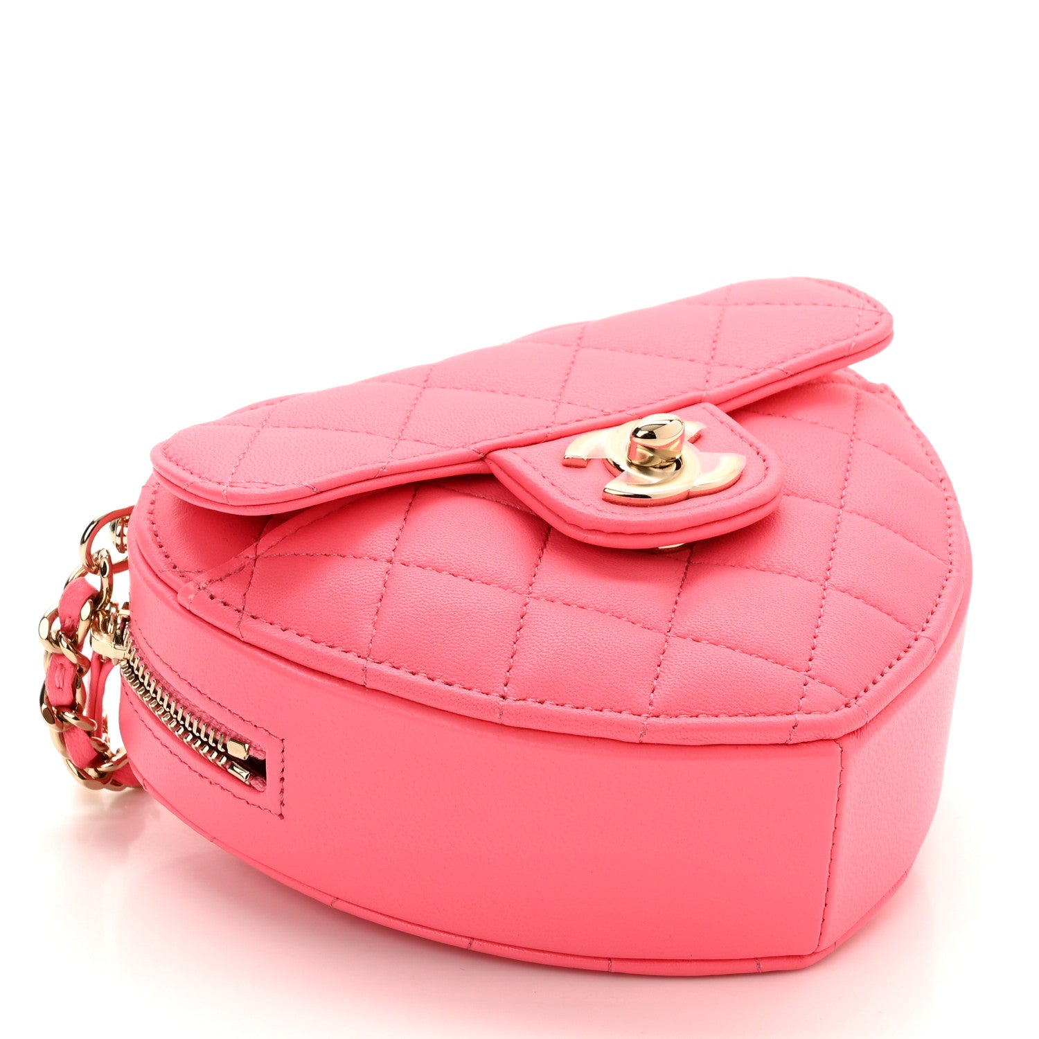 Chanel Lambskin Quilted CC In Love Heart Clutch With Chain Pink 3 of 10