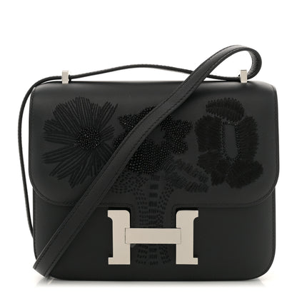 Hermes Swift Dancing Flowers Embroidered Constance 18 Black 1 of 12
