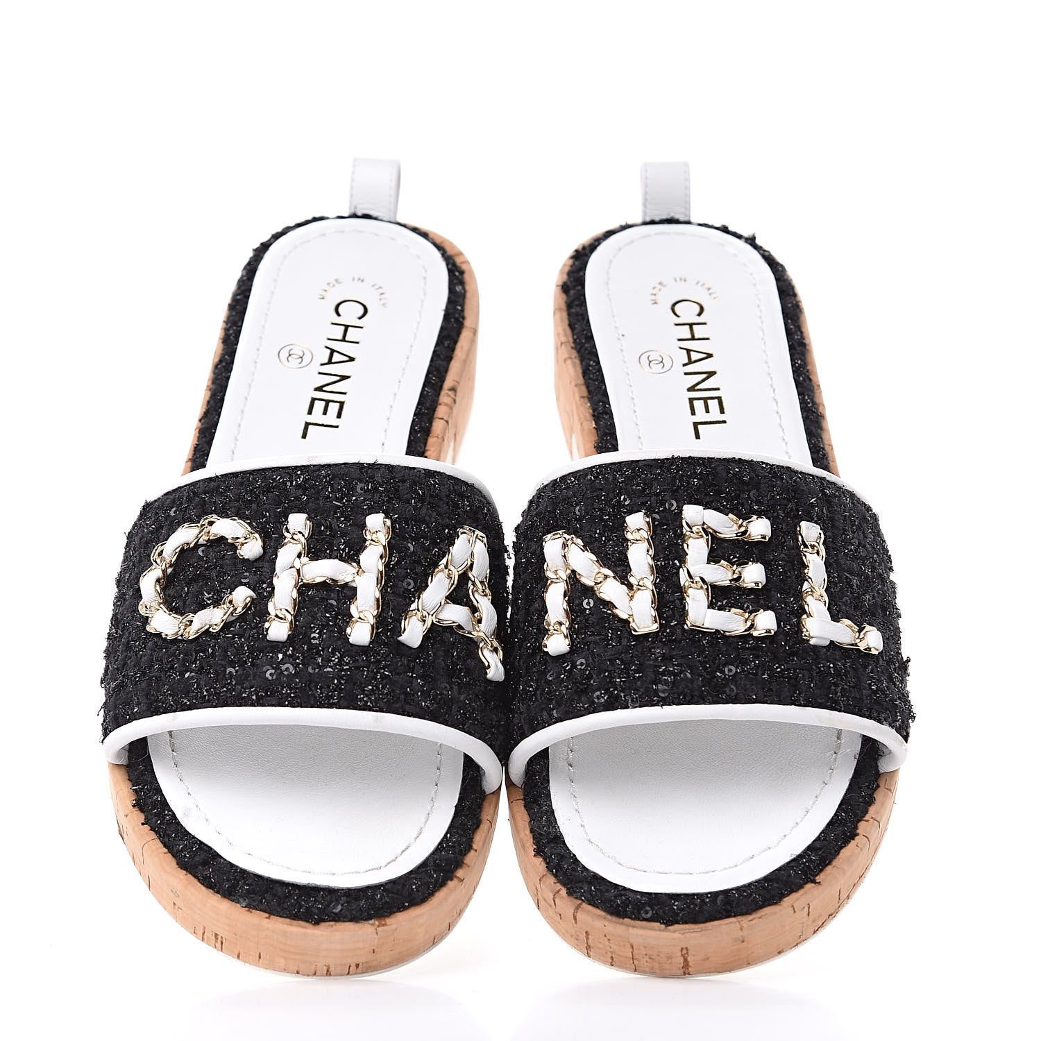 Chanel Tweed Cork CC Chain Mule Sandal 39 Black 3 of 10