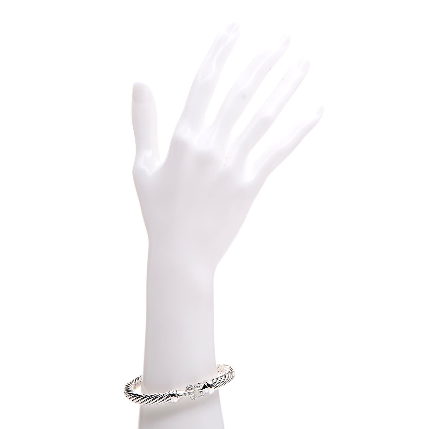 David Yurman Sterling Silver Diamond 7mm Cable Buckle Cuff Bracelet 2 of 6