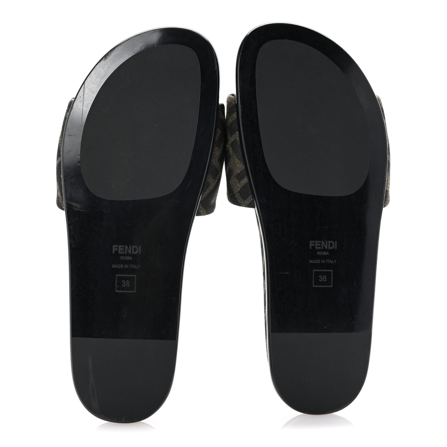 Fabric Jacquard Nappa FF Womens Fendi Feel Slide Sandals 38 Tobacco Black Miele Scuro