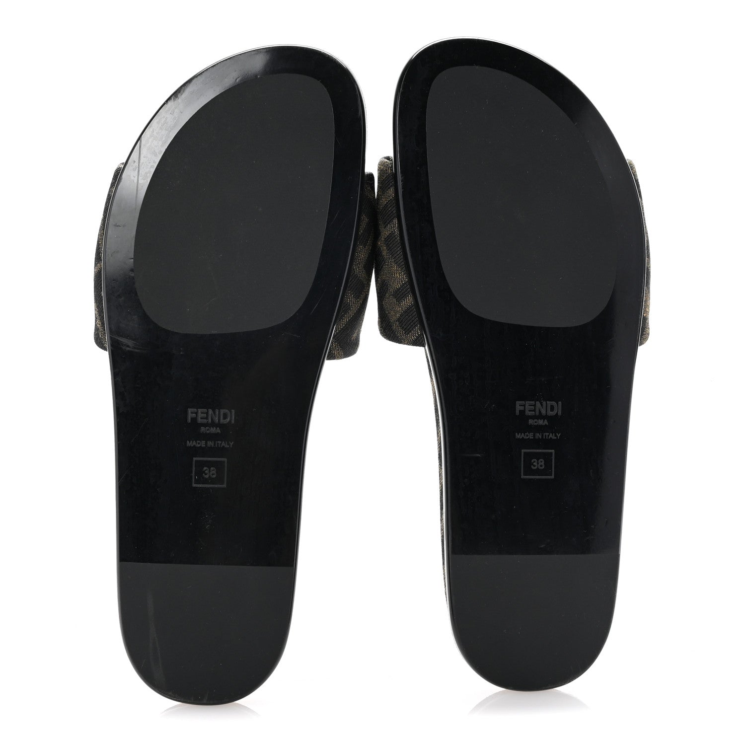 Fendi Fabric Jacquard Nappa FF Womens Fendi Feel Slide Sandals 38 Tobacco Black Miele Scuro 6 of 9