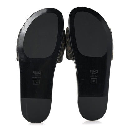 Fendi Fabric Jacquard Nappa FF Womens Fendi Feel Slide Sandals 38 Tobacco Black Miele Scuro 6 of 9